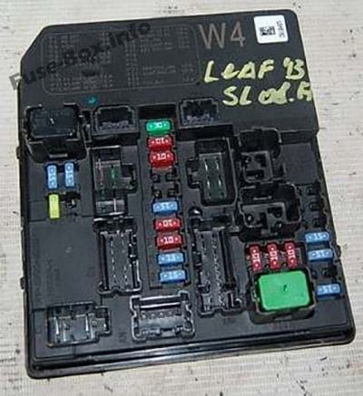 The location of the fuses in the engine compartment: Nissan Leaf (2010-2017)