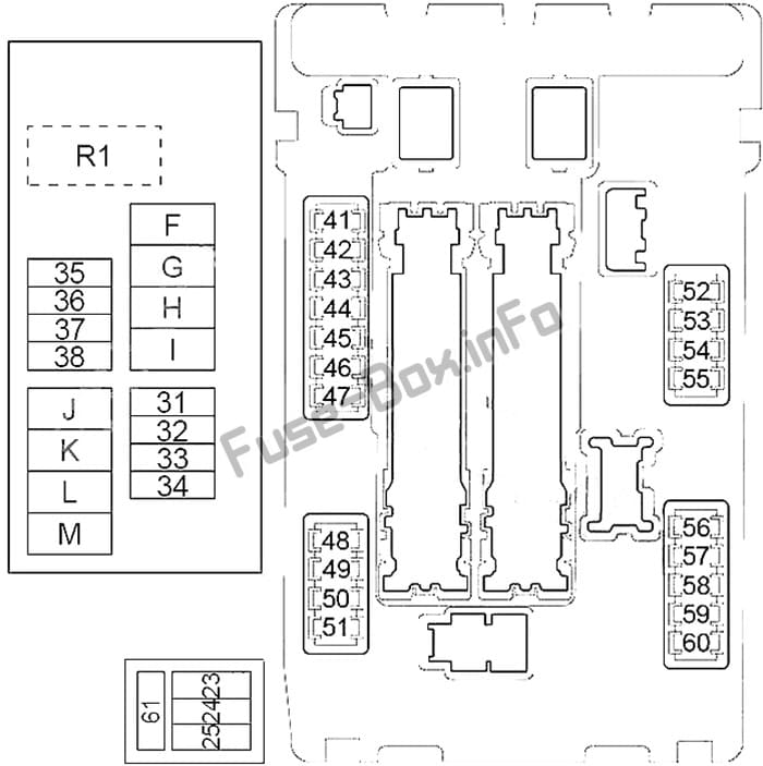 Under-hood fuse box diagram: Nissan Murano (2009, 2010, 2011, 2012, 2013, 2014)