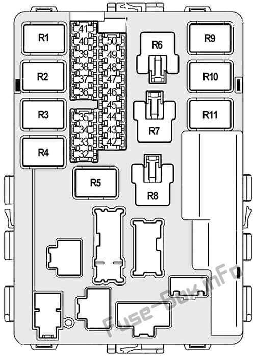 Under-hood fuse box #1 diagram: Nissan Quest (2004, 2005, 2006, 2007, 2008, 2009)