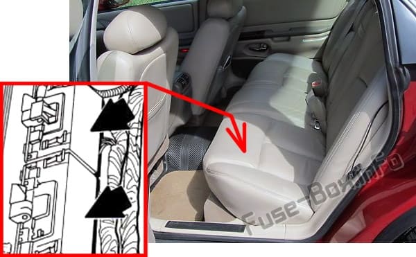 The location of the fuses in the passenger compartment: Oldsmobile Aurora (1997, 1998, 1999)