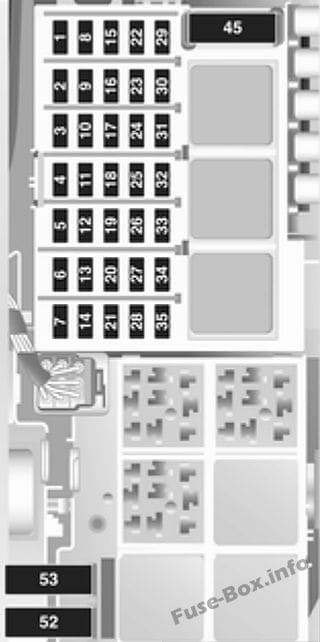 Under-hood fuse box diagram: Opel/Vauxhall Combo C (2010, 2011)