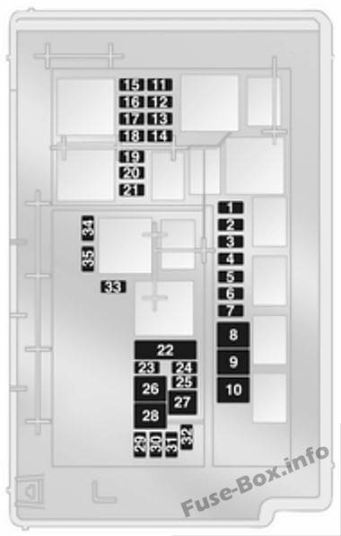 Under-hood fuse box diagram: Opel/Vauxhall Corsa D (2009, 2010, 2011, 2012, 2013, 2014)