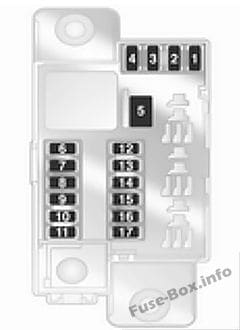 Trunk fuse box diagram: Opel/Vauxhall Corsa D (2009, 2010, 2011, 2012, 2013, 2014)