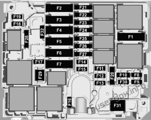 Under-hood fuse box diagram: Opel / Vauxhall Corsa F (2019, 2020..)