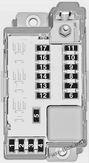 Trunk fuse box diagram: Opel/Vauxhall Meriva B (2011, 2012, 2013, 2014, 2015, 2016, 2017)