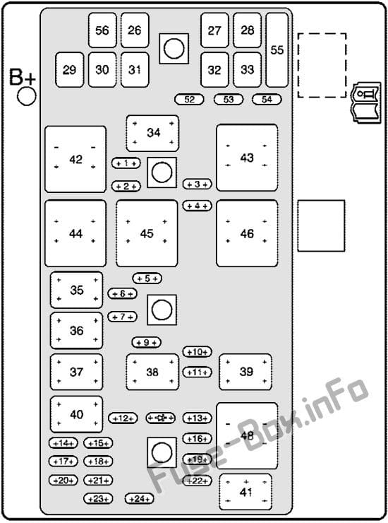 Under-hood fuse box diagram (3.8L): Pontiac Grand Prix (2004, 2005, 2006, 2007, 2008)