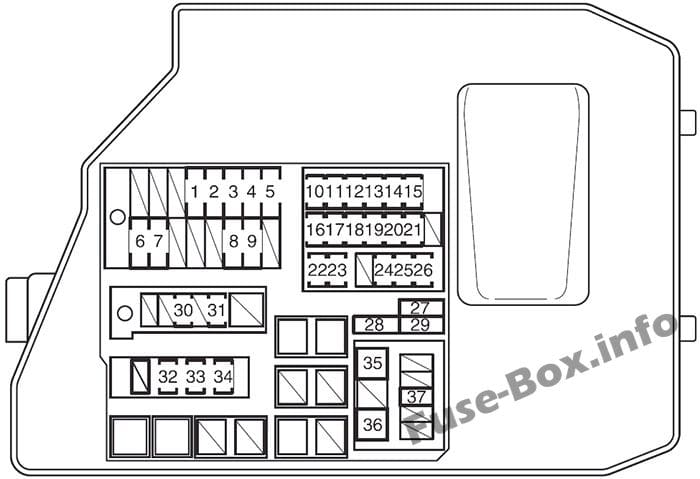 Under-hood fuse box diagram: Pontiac Vibe (2009, 2010)