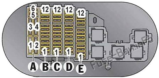 Trunk fuse box diagram: Porsche Macan (2014, 2015, 2016, 2017, 2018)