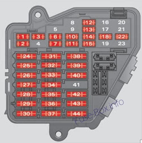 Instrument panel fuse box diagram: SEAT Exeo (2008, 2009, 2010, 2011, 2012, 2013)