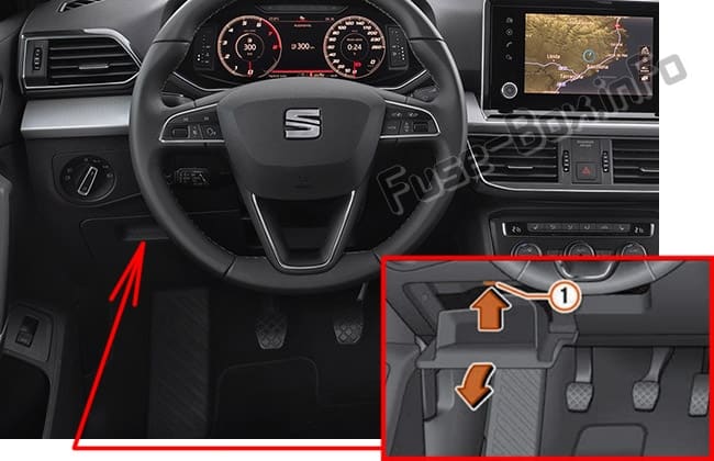 The location of the fuses in the passenger compartment (LHD): Seat Tarraco (2019)