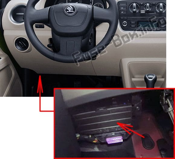 The location of the fuses in the passenger compartment: Skoda Citigo (2011-2015)