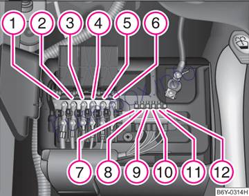 Under-hood fuse box diagram (ver.1): Skoda Fabia (1999-2006)