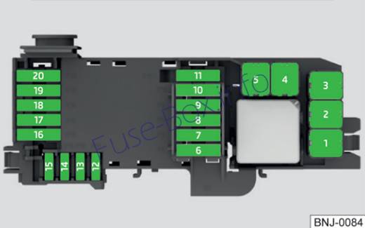 Under-hood fuse box diagram: Skoda Fabia (2015, 2016, 2017, 2018, 2019-..)