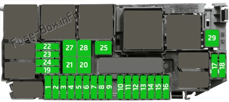 Under-hood fuse box diagram: Skoda Kamiq / Scala (2019, 2020-..)