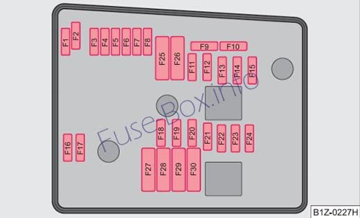 Under-hood fuse box diagram (ver.2): Skoda Octavia (2009, 2010, 2011, 2012, 2013)