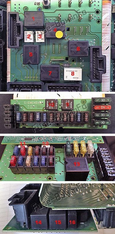 Relays inside the fuse box: Smart Fortwo (2002, 2003, 2004, 2005, 2006, 2007)