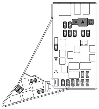 Under-hood fuse box diagram: Subaru Crosstrek (2011, 2012, 2013, 2014, 2015)