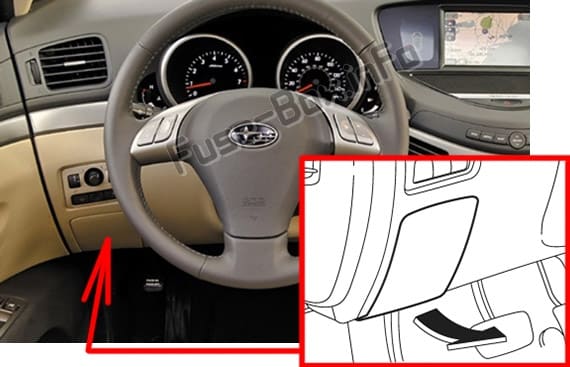 The location of the fuses in the passenger compartment: Subaru Tribeca B9 (2006-2007)