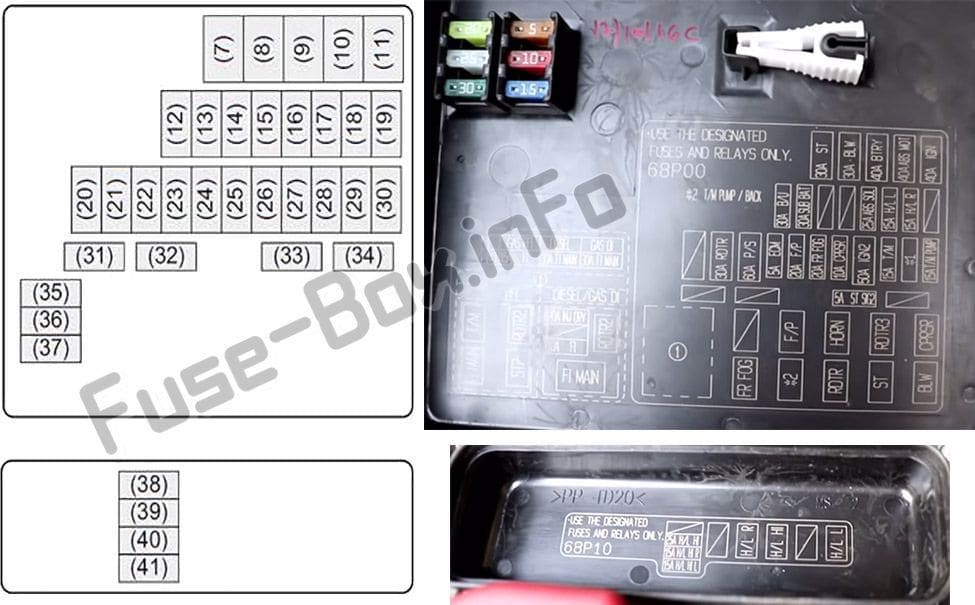 Under-hood fuse box diagram: Suzuki Baleno (2015, 2016, 2017, 2018, 2019)