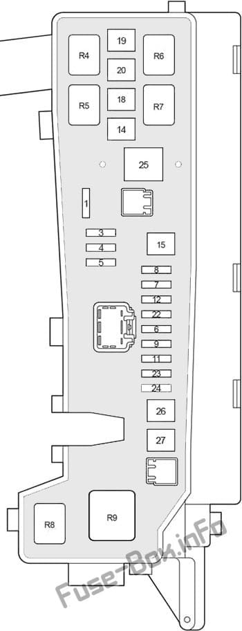 Under-hood fuse box diagram (ver.1): Toyota Avensis II (2003, 2004, 2005, 2006, 2007, 2008, 2009)