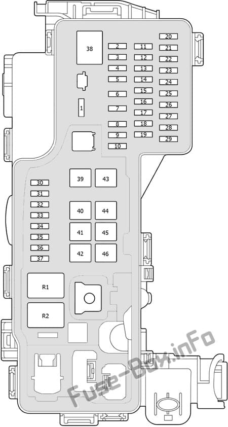 Under-hood fuse box diagram: Toyota Aygo (2014, 2015, 2016, 2017, 2018, 2019)