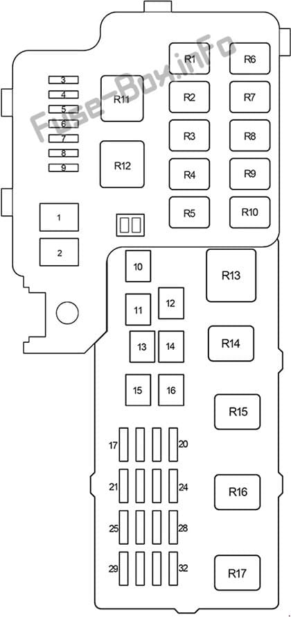 Under-hood fuse box diagram: Toyota Camry (2002, 2003, 2004, 2005, 2006)