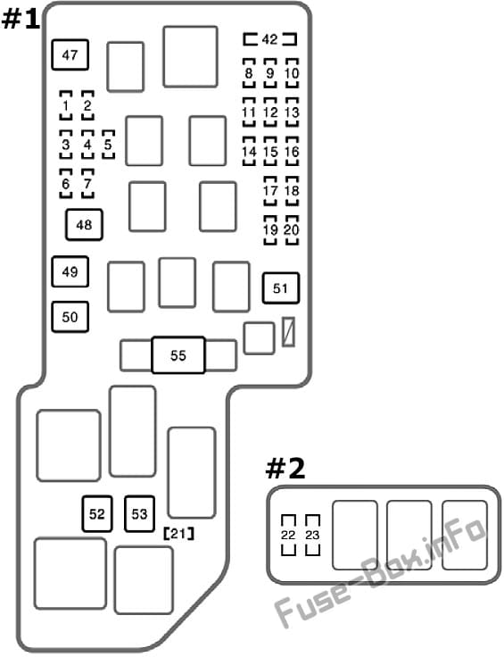 Under-hood fuse box diagram: Toyota Celica (1999, 2000, 2001, 2002, 2003, 2004, 2005, 2006)