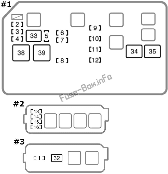 Under-hood fuse box diagram: Toyota Corolla (1998, 1999, 2000, 2001, 2002)