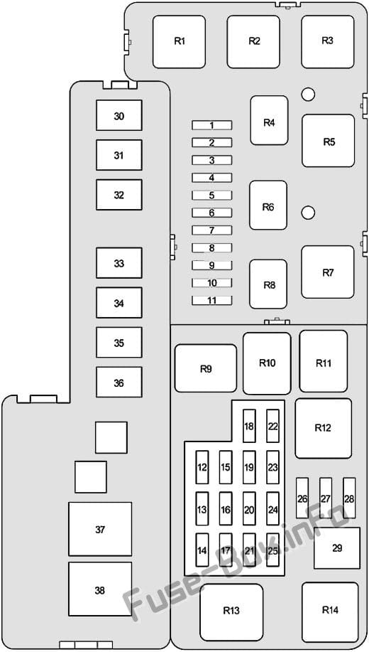 Under-hood fuse box diagram: Toyota Highlander (2001, 2002, 2003, 2004, 2005, 2006, 2007)