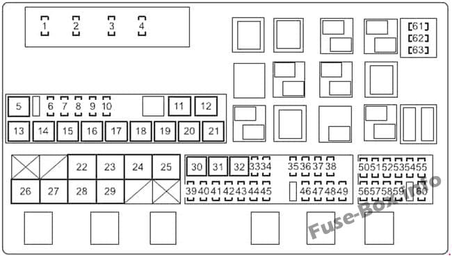 Under-hood fuse box #1 diagram: Toyota Land Cruiser (2014, 2015, 2016, 2017, 2018)