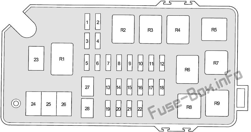 Under-hood fuse box diagram: Toyota Land Cruiser Prado (90/J90; 1996, 1997, 1998, 1999, 2000, 2001, 2002)