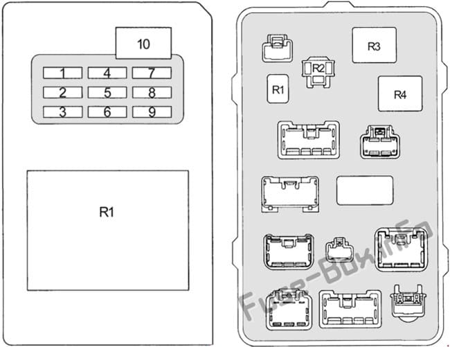 Instrument panel fuse box diagram (type 1): Toyota Land Cruiser Prado (90/J90; 1996, 1997, 1998, 1999, 2000, 2001, 2002)