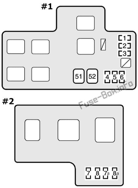 Trunk fuse box diagram: Toyota MR2 (1999, 2000, 2001, 2002, 2003, 2004, 2005)