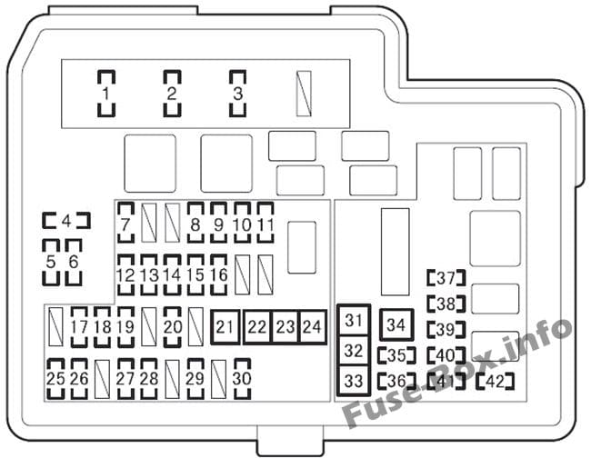 Under-hood fuse box diagram: Toyota Prius C (2012, 2013, 2014, 2015, 2016, 2017)