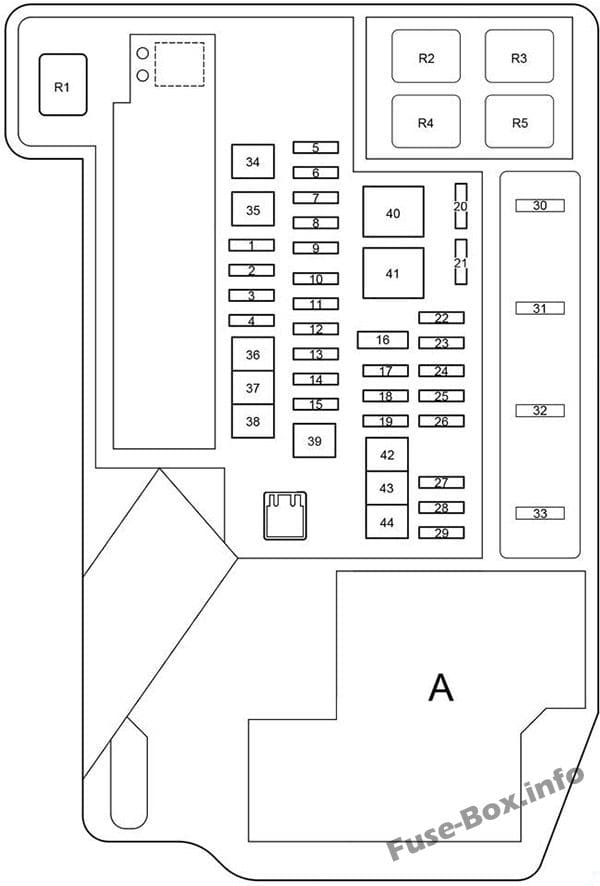 Under-hood fuse box diagram: Toyota Prius (2010, 2011, 2012, 2013, 2014, 2015)