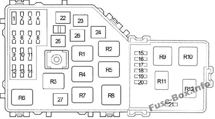 Under-hood fuse box diagram: Toyota RAV4 (2001, 2002, 2003, 2004, 2005)