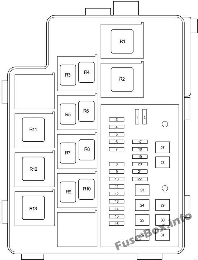 Under-hood fuse box #1 diagram: Toyota RAV4 (2006, 2007, 2008, 2009, 2010, 2011, 2012)