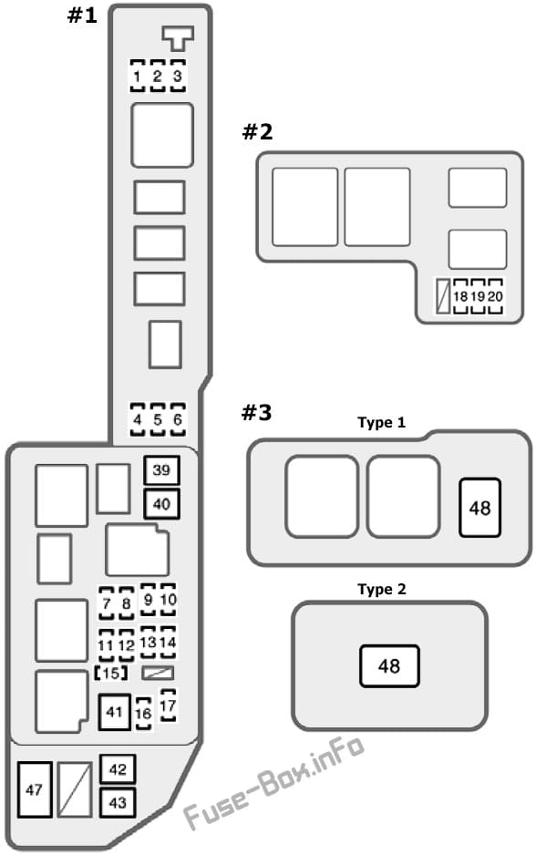 Under-hood fuse box diagram: Toyota Solara (1998, 1999, 2000, 2001, 2002, 2003)