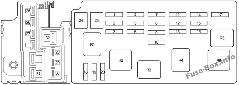 Under-hood fuse box #2 diagram: Toyota Tundra (Double Cab) (2005, 2006)