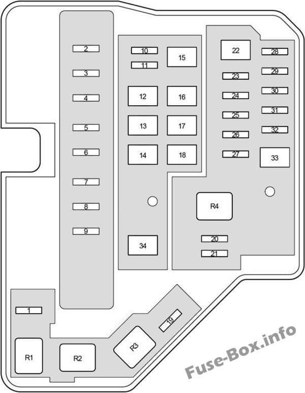 Under-hood fuse box #1 diagram: Toyota Yaris / Echo / Vitz (2011-2018)