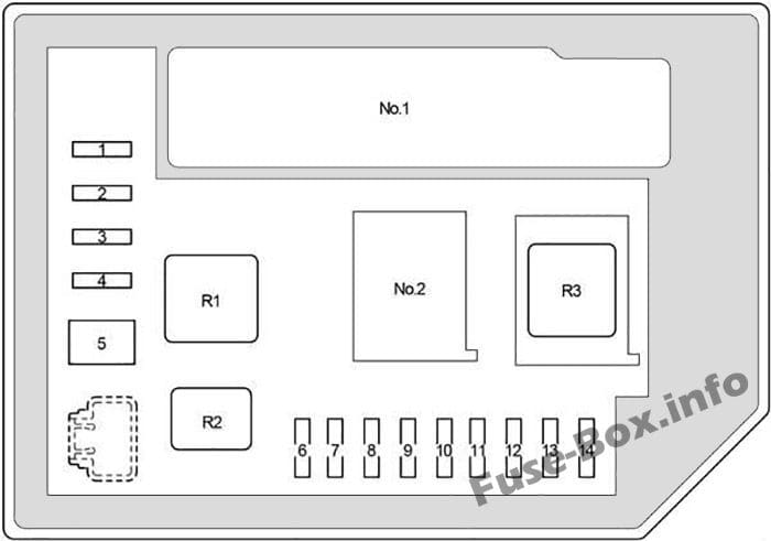 Under-hood fuse box #2 diagram: Toyota Yaris / Echo / Vitz (2011-2018)