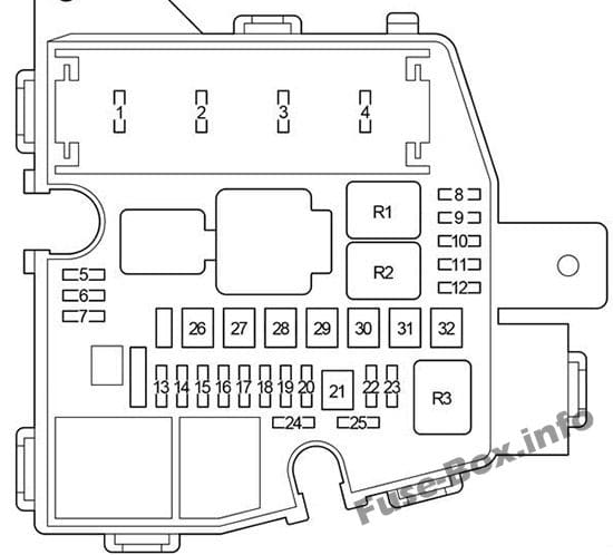 Under-hood fuse box diagram: Toyota Yaris / Vitz / Belta (2005-2013)