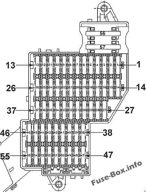 Instrument panel fuse box diagram (left): Volkswagen Touareg (2006, 2007, 2008, 2009, 2010)