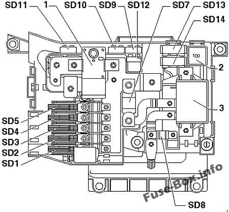 Pre-fuse box: Volkswagen Touareg (2006, 2007, 2008, 2009, 2010)